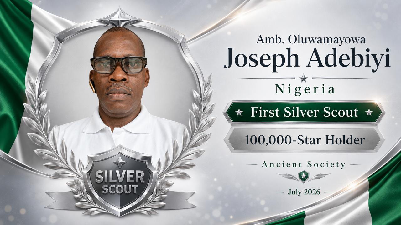 AMB. OLUWAMAYOWA JOSEPH ADEBIYI MAKES HISTORY AS ANCIENT SOCIETY’S FIRST SILVER SCOUT